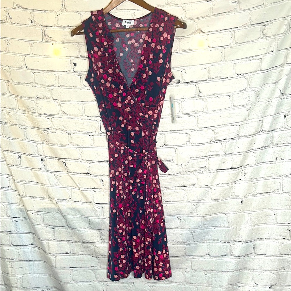 Leota Pink Black Flower Print Sleeveless Ruffle Dress Size Large